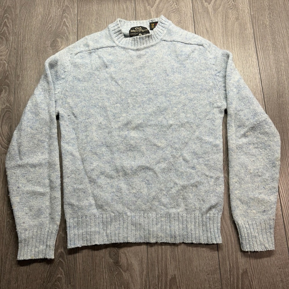 Vintage Club International Blue Wool Large Crewneck Sweater 1980s Marl Knit